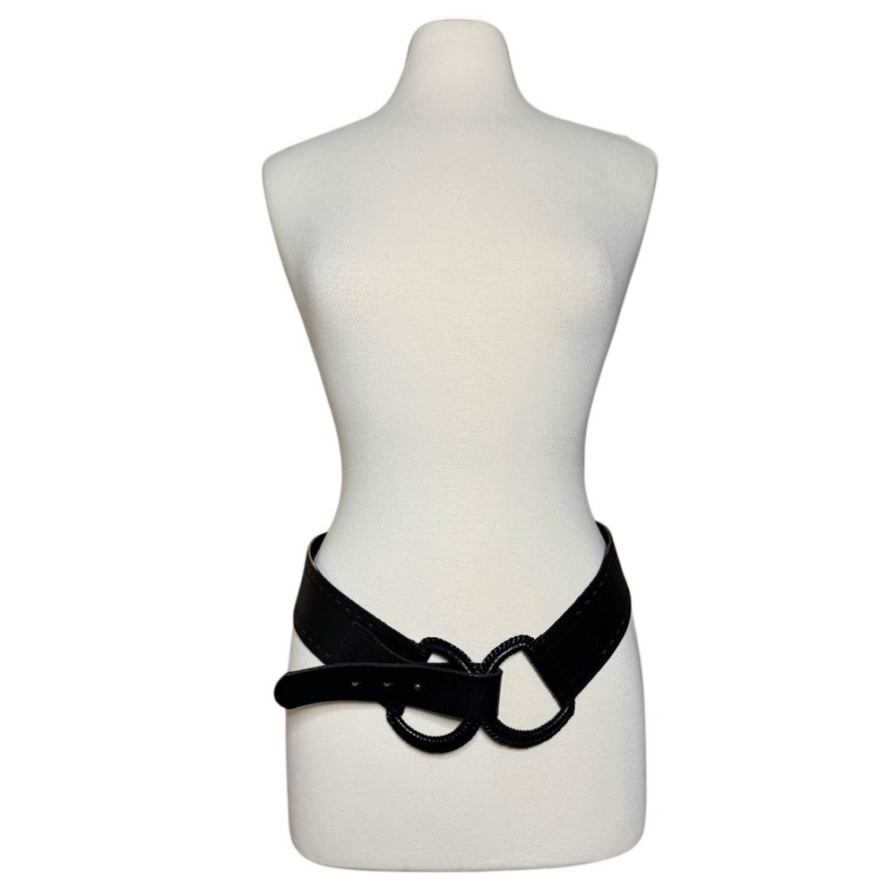 Linea Pelle Black Waist Belt with Interlocking Loop Detail